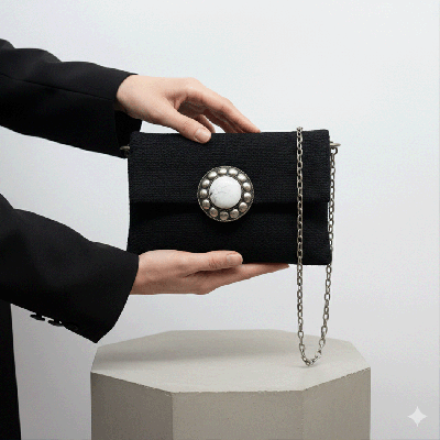 LAMORENA NEXA Black Royale | Luxury Handmade Moroccan Clutch