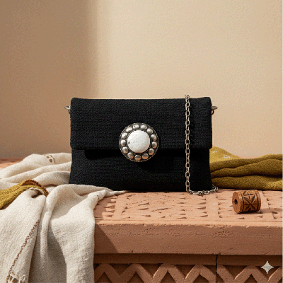 LAMORENA NEXA Black Royale | Luxury Handmade Moroccan Clutch
