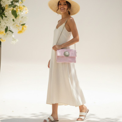 LAMORENA  VANTEA | SOFT PINK | Luxury Handmade Moroccan Clutch – Bohemian Chic Bag