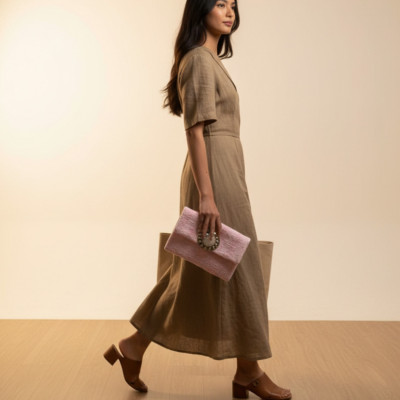 LAMORENA  VANTEA | SOFT PINK | Luxury Handmade Moroccan Clutch – Bohemian Chic Bag