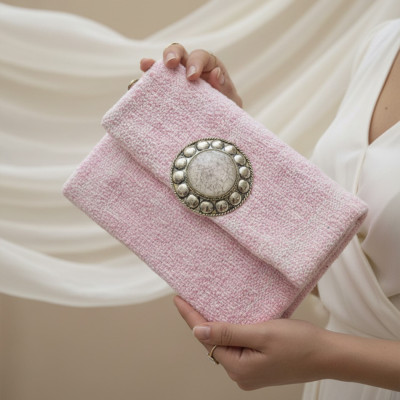 LAMORENA  VANTEA | SOFT PINK | Luxury Handmade Moroccan Clutch – Bohemian Chic Bag