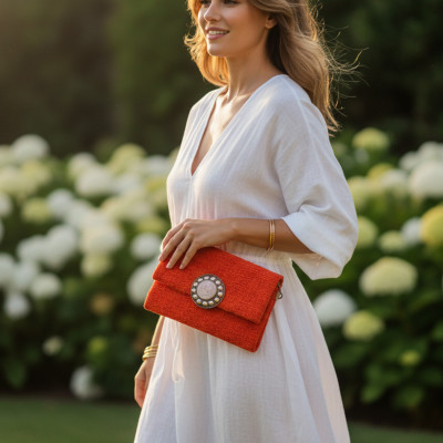 LA MORENA — ELIXA | Saffron Orange Handcrafted Luxury Tweed Pochette