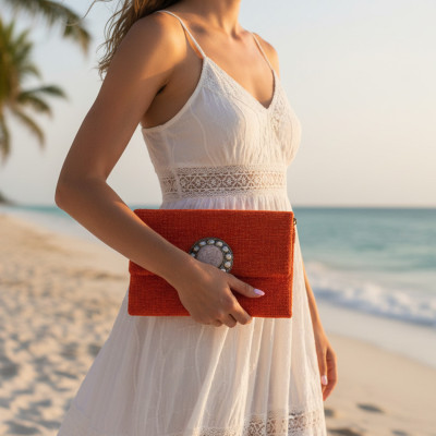 LA MORENA — ELIXA | Saffron Orange Handcrafted Luxury Tweed Pochette