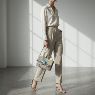 LA MORENA — NOMADIA | Luxury Handwoven Kilim Pochette - Turquoise Medallion