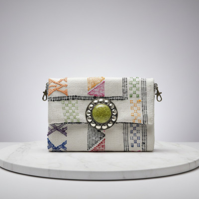 LA MORENA — SOVRANA | Handwoven Kilim Luxury Pochette - Emerald Medallion