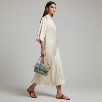 LA MORENA — NOMADIA | Luxury Handwoven Kilim Pochette - Turquoise Medallion