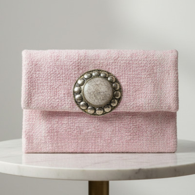 LAMORENA  VANTEA | SOFT PINK | Luxury Handmade Moroccan Clutch – Bohemian Chic Bag